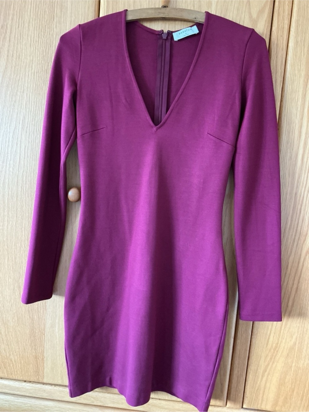 Babaton wine red V-Neck Long Sleeve Dress